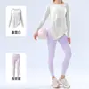 Conjunto Yoga Duas Peças Novo Estilo Outono para Mulheres Cover-Up com Bainha Torcida em Fio de Bambu Calças Longas de Cintura Alta Controle de Barriga Conjunto Pilates