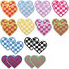 24 Peças Carro De Corrida Coração Bordado Pano Adesivo Cor Amor Patch Bolsa Xadrez Decorativo Pêssego Coração Bordado Patch
