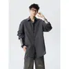 Camisa Masculina Xadrez Azul Americano Manga Longa Lapela Outono Marca Tendência Solta Casual Estilo Preguiçoso Camisa Jaqueta Versátil