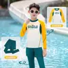 Traje de Baño Infantil Conjunto de Dos Piezas para Niños Manga Larga Pantalón Largo Protección Solar Bloqueo de Color para Niños Mayores Vacaciones Verano Traje de Baño Infantil