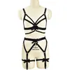 Ropa tipo bambú de venta caliente en Amazon Europa y América Sexy Conjunto de Lencería de Arnés de Tres Piezas con Portaligas N0160