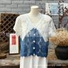 Chaqueta de punto de manga corta con estampado de teñido anudado azul y teñido vegetal de Wen Chuang, con protección solar y teñido azul y blanco.