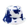 Chapéu de Balde de Pelúcia com Padrão de Vaca, Estilo Novo Outono e Inverno para Comércio Exterior, Chapéu de Pescador Quente para Mulheres, Chapéu Espessado para Viagem ao Ar Livre
