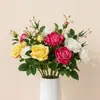 Ramo de rosas artificiales con sensación de hidratación de 3 cabezas para arreglo de escena, decoración de boda, flores artificiales de alta gama