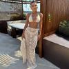 Suministro Exclusivo Transfronterizo de Conjunto de Bañador Hecho a Mano de Ganchillo de Tres Piezas, Bikini Halter, Falda Larga Calada, Conjunto de Bikini Ins