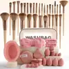 Conjunto de Ferramentas de Beleza Multi-Peça Transfronteiriço com 30 Peças: Pincéis de Maquiagem, Esponjas de Pó, Conjunto Grande para Lavagem Facial