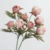 Buquê de Peônias Vintage Estilo Europeu com 4 Cabeças, Ornamentos de Decoração para Casa Rosa Chá de Alta Qualidade, Flores Artificiais Atacado para Casamento de Hotel