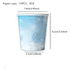 Nueva Decoración Temática de Fiesta de Cumpleaños Copo de Nieve Azul Vajilla Desechable Plato de Papel Servilleta de Papel Vaso de Papel Banderín Tirar Cuchillo Tenedor Cuchara