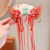 Diadema con lazo rojo estilo chino para niña, horquilla con borlas para Año Nuevo, horquilla de estilo nacional