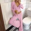 Nuevo conjunto de pijama para mujer de punto de terciopelo rosa con ribete de encaje y amarre en la parte superior y pantalones, ropa para el hogar, estilo europeo y americano