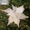 Decorações de flores de Natal em dourado e vermelho com lantejoulas e glitter, flores de Natal artificiais feitas à mão em formato de fênix, acessórios para árvore de Natal