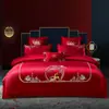 Textil Hogar Boda Juego de Cuatro Piezas Funda de Edredón Bordada para Boda Habitación de Boda Roja Cama de Boda Juego Festivo Chinoiserie