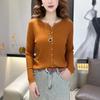 Cárdigan de Punto de Manga Larga con Diseño de Canalé, Versátil para Primavera y Otoño, Top de Punto de Botones Únicos, Chaqueta Pequeña 3009 Capa Base