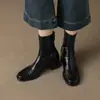 Botas Cuadradas Elásticas Versátiles de Otoño e Invierno Uso Transfronterizo Suela Suave Cuadrado Silencioso Adelgazantes Retro Cremallera Trasera Botas de Moda para Mujer