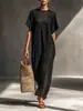 2026 Amazon Sitio Independiente Verano Transfronterizo Europeo y Americano Vestido Largo de Manga Media con Cuello en V para Mujer Vestido Holgado de Poner