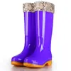 Botas de lluvia de moda para mujer, de caña alta, cálidas, engrosadas, de tubo largo, impermeables y antideslizantes, adecuadas para senderismo y días lluviosos