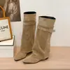 Botas de Caballero con Hebilla Botas Largas Mujer 2026 Otoño/Invierno Nuevas Botas Altas de Tacón Grueso Botas Arrugadas Uso Bidireccional Botas de Pantalón Desmontables