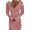 Transfronterizo 2022 Ropa de Mujer Europea y Americana Amazon wish Otoño e Invierno Nuevo Vestido Suéter Tejido Sexy con Cuello en V y Manga Larga