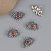 925 prata esterlina Lotus sul ágata vermelha anel duplo acessórios retro fazer tinta velha acessórios pretos DIY handmade material frisado