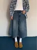 Pantalones vaqueros cropped de retazos a cuadros estilo americano para mujer, pantalones cortos de verano vintage de longitud media, pantalones de cinco puntos de corte holgado, shorts rectos