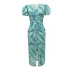 2026 Nova Roupa Feminina de Verão, Estilo Leve e Maduro, Decote V, Vestido Verde Floral Plissado Slim-Fit 20115