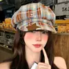 Boina Xadrez Estrela Octógono Japonesa Artística Retrô Versátil Emagrecimento Facial Grande Circunferência da Cabeça Boné Newsboy Painter para Mulheres