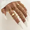 Anillo de Hoja de Mariposa con Goteo de Aceite de Venta Caliente Transfronterizo Juego de Anillos Multiartejo Juego de 22 Piezas Anillo Geométrico de Corazón Hueco