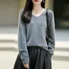 Estilo casual otoño e invierno, cuello en V, sin costuras, una pieza, cepillado, moda, suéter pullover para mujer, tejido interior holgado y acogedor