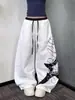 Pantalones deportivos de estilo americano para mujer, de secado rápido, con dobladillo curvo, cintura doble, bloques de color, pierna ancha, para danza jazz, hip-hop, pantalones largos 'hot girl'