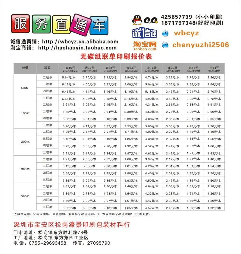表格印刷报价