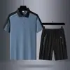 Conjunto de Tres Piezas de Traje Deportivo de Seda Helada para Papá, Camisa Polo Casual de Manga Corta para Hombre de Verano, Ropa para Hombres de Mediana Edad y Mayores para el Día del Padre