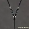 Colar com Cordão para Pendente de Pescoço em Madeira Ébano Vintage Corda para Pingente com Cordão Grosso para Homens Pingente de Jade Guanyin