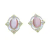 Exclusivo transfronterizo para Europa y Estados Unidos para pendientes de piedra ojo de gato antiguo vintage, joyería para orejas de esmalte de vidrio color rosa melocotón original