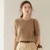 2024 Principios de Otoño Cachemira Cuello Redondo Estilo Coreano Jacquard Tejido Hueco Camiseta Interior Manga Corta Gruesa Casual Suelta para Mujer
