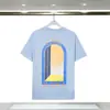 Camiseta Unissex de Manga Curta Verão Casa Masculina Transfronteiriça Casablanca Azul Quadrado Gradiente Estampa de Logo com Letras