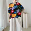 Directamente del fabricante: Blusas de Manga Tres Cuartos para Mujer Tallas Grandes que Cubren el Cuerpo y Te Hacen Ver Más Delgada, con un Diseño de Estampado Vintage, Camiseta Versátil Estilo Issey Miyake