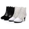 Botas de Malha Respirável Vazadas de Couro Genuíno para Primavera e Verão Femininas Brancas Salto Fino Moda Malha Botas Frescas Tamanho Pequeno 3233