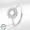 Nuevo Anillo de Copo de Nieve Completamente Diamantado para Mujer Soporte de Anillo de Cobre Vacío DIY Incrustado Redondo 6-8mm Diamante Huazi Superficie de Huevo Imitación Plata 925