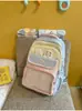 Mochila Nueva para Niña Patchwork de Lunares Azul Claro y Crema con Orejas de Conejo y Lazo, Mochila Estudiantil Estilo Chica Suave