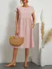 2026 Amazon Aliexpress Producto Nuevo Transfronterizo Europeo y Americano Vestido de Color Sólido sin Mangas Holgado de Algodón y Lino con Bolsillos en Stock