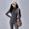 Conjunto de Dos Piezas para Mujer de Primavera y Otoño para Fitness Yoga, Top de Manga Larga con Cremallera y Cuello Alto, Pantalones de Yoga Ajustados de Cintura Alta, Conjunto Deportivo para Mujer