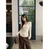 Camiseta de Manga Larga con Retazos Dulces Estilo Coreano Falsa de Dos Piezas para Mujer Moda de Principios de Otoño Diseño Chic Top Adelgazante