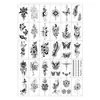 Pegatinas de Tatuaje Florales de Boceto Transfronterizos con un Toque de Lujo, Tatuajes de Animales Florales de Mariposa en Blanco y Negro Estilo Fresco