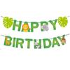 Decoração de festa de aniversário infantil folha verde animal bandeira de aniversário desenho animado leão elefante cartão de bolo atacado personalizado
