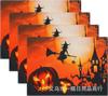 Mantel individual de Halloween con estampado digital de calabaza, calavera, bruja y araña, con aislamiento térmico, decoración, con temática transfronteriza