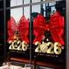 2026 Feliz Año Nuevo Decorativo Ventana Puerta Pegatina Estática Decoración de Tienda Lazo Campana Pegatina Decorativa para Vidrio