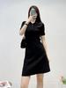 Vestido de punto sin mangas para mujer de principios de otoño, nuevo estilo francés elegante inspirado en Hepburn, vestido negro pequeño con cuello polo para mujer
