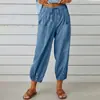 Directo de fábrica, en stock, pantalones cropped de color liso para mujer, con cordón y cintura elástica, estilo harén, disponibles en varios colores, pantalones casuales tipo linterna, envío directo disponible