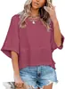 2025 Europeu e Americano Amazon Venda Cruzada Mais Vendida Novo Estilo Patchwork Cor Sólida Manga Sino Casual Solta Camiseta Roupas Femininas