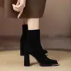 Botas de salto alto plus size, nova coleção outono/inverno 2026, botas de camurça femininas slim fit, bico quadrado, salto grosso